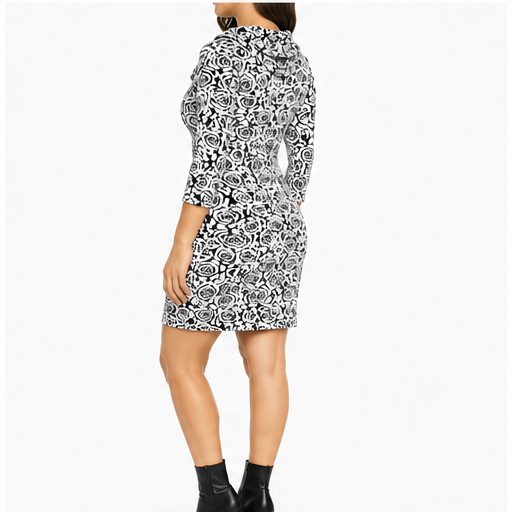 Vestido estampado de manga 3/4 con cuello drapeado