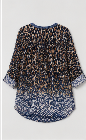 Blusa Estampada Animal Print con Detalles Azules