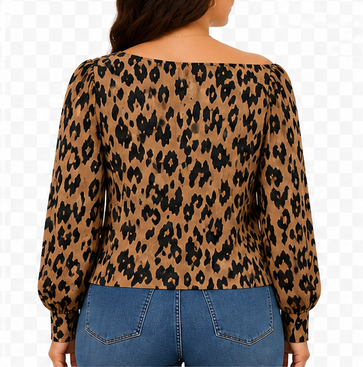 Blusa Estampado Animal Print de Manga Larga