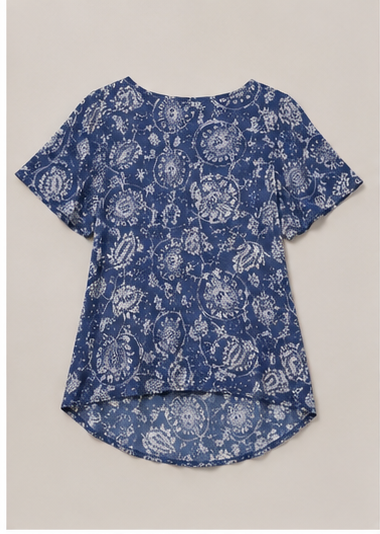 Blusa Estampada de Manga Corta con Escote en V