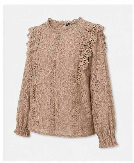 Blusa de Encaje Floral con Volantes para Mujer