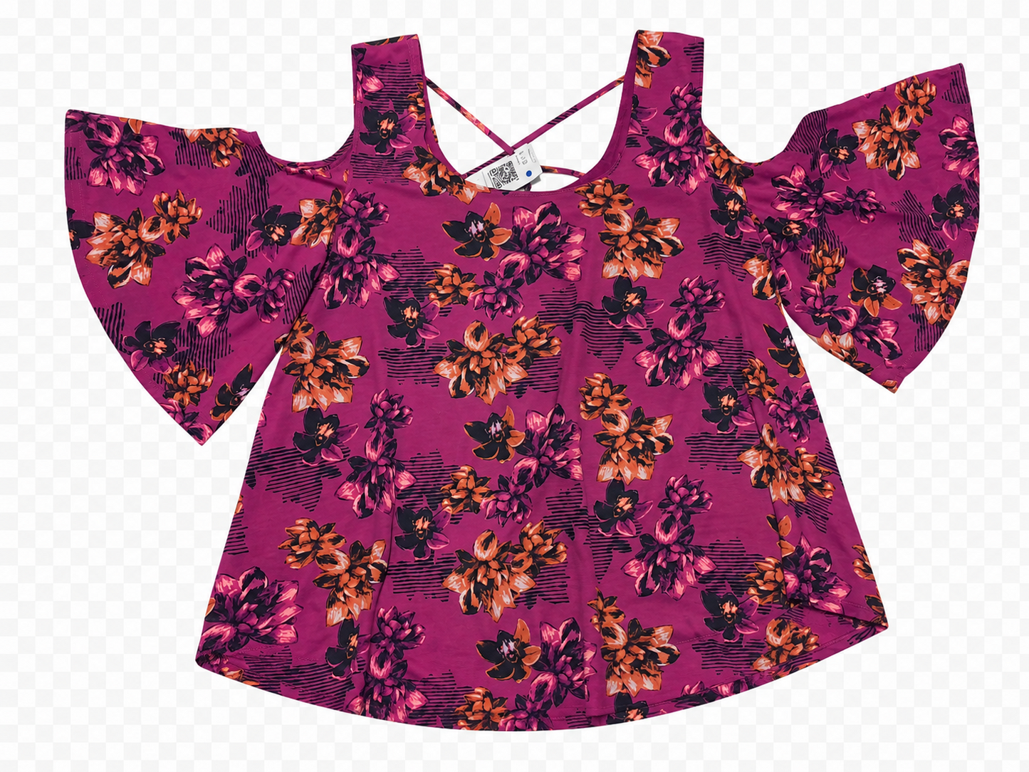 Blusa Floral con Hombros Descubiertos – Color Fucsia