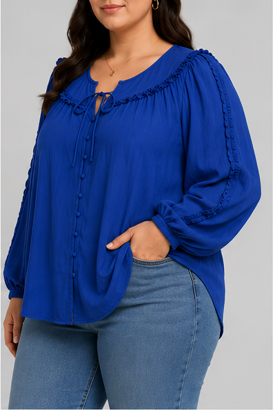 Blusa de Manga Larga con Volantes – Azul Rey
