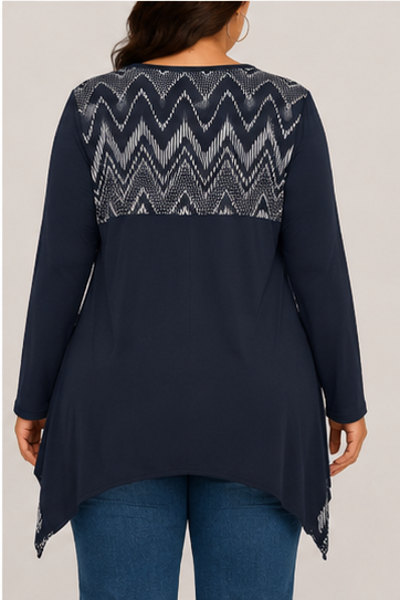 Blusa Asimétrica Estampada de Manga Larga