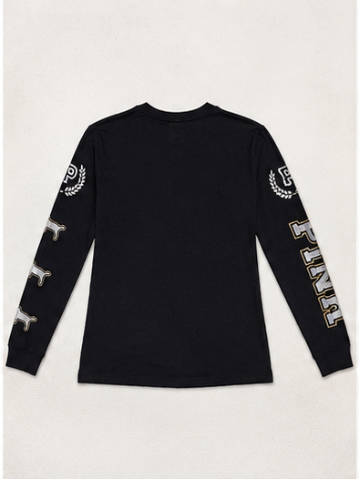 Blusa Negra de Manga Larga con Estampado Varsity
