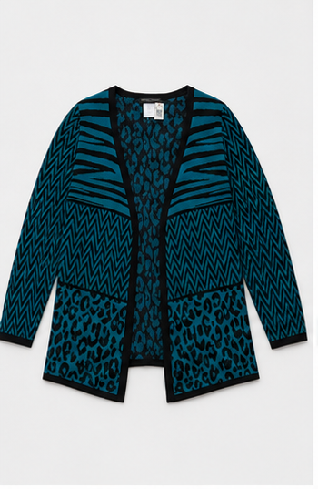 Cardigan Abierto con Diseño Geométrico y Animal Print