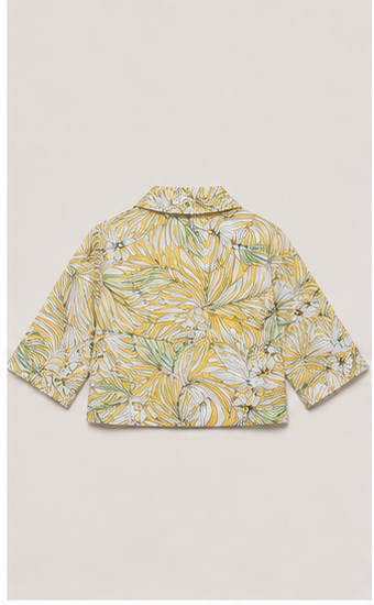 Chaqueta Corta con Estampado Tropical Amarillo