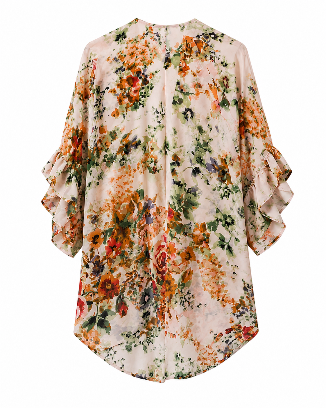 Sobretodo Tipo Kimono Floral de Gasa