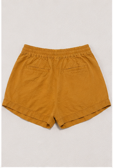 Short de Tiro Alto con Cintura Elástica y Cordón Ajustable Mostaza