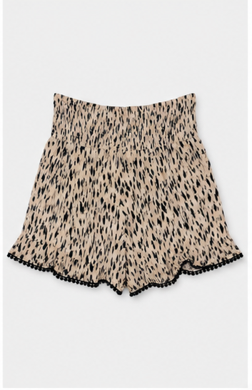 Short Animal Print con Cintura Elástica y Pompones Decorativos