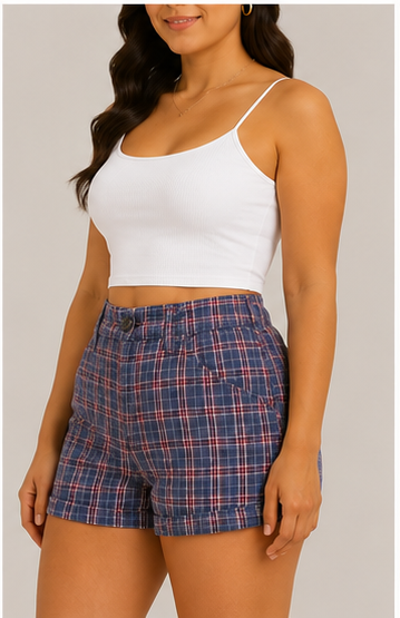 Short de Cuadros Azul para Mujer
