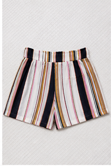 Short de Tiro Alto con Estampado de Rayas Multicolor