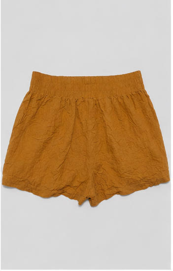 Short de Lino de Tiro Alto con Cintura Elástica Camel
