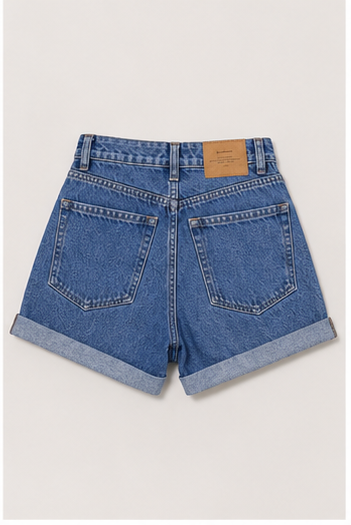 Short de Mezclilla Azul de Tiro Alto con Dobladillo