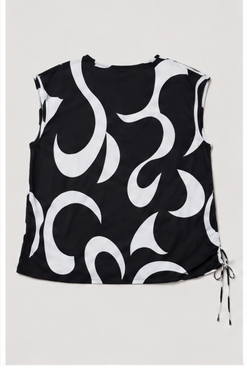 Blusa Estampada Blanco y Negro de Corte Relajado