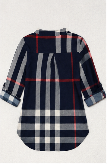 Blusa a Cuadros de Manga 3/4 con Escote en V
