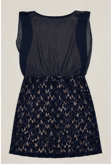 Vestido Elegante con Falda de Encaje – Azul Marino
