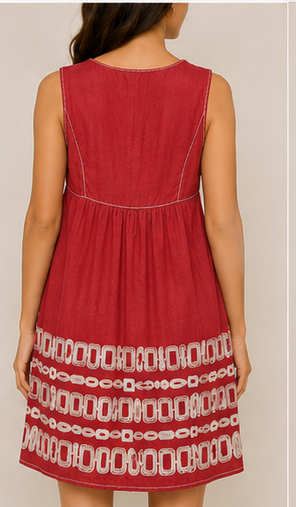 Vestido Mini Sin Mangas con Bordado Geométrico