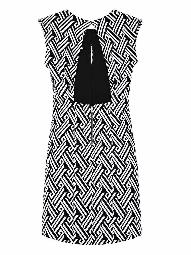 Vestido Corto Estampado Geométrico – Blanco y Negro