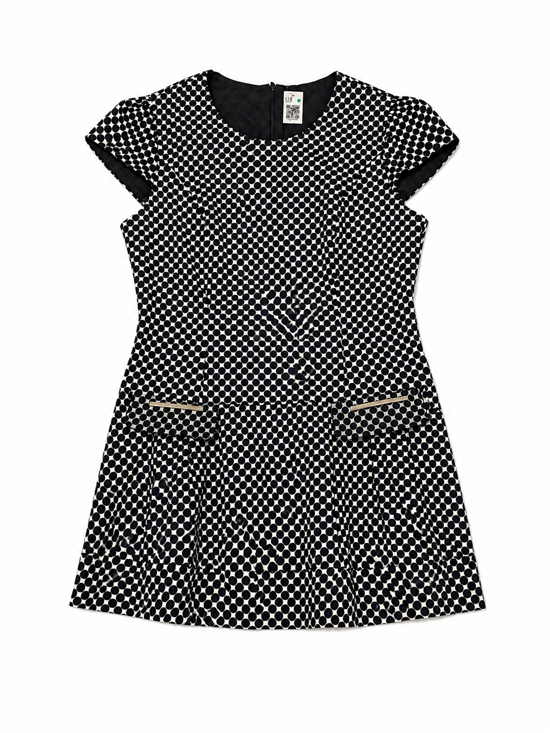 Vestido estampado de lunares con bolsillos simulados – Blanco y negro