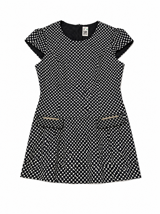 Vestido estampado de lunares con bolsillos simulados – Blanco y negro