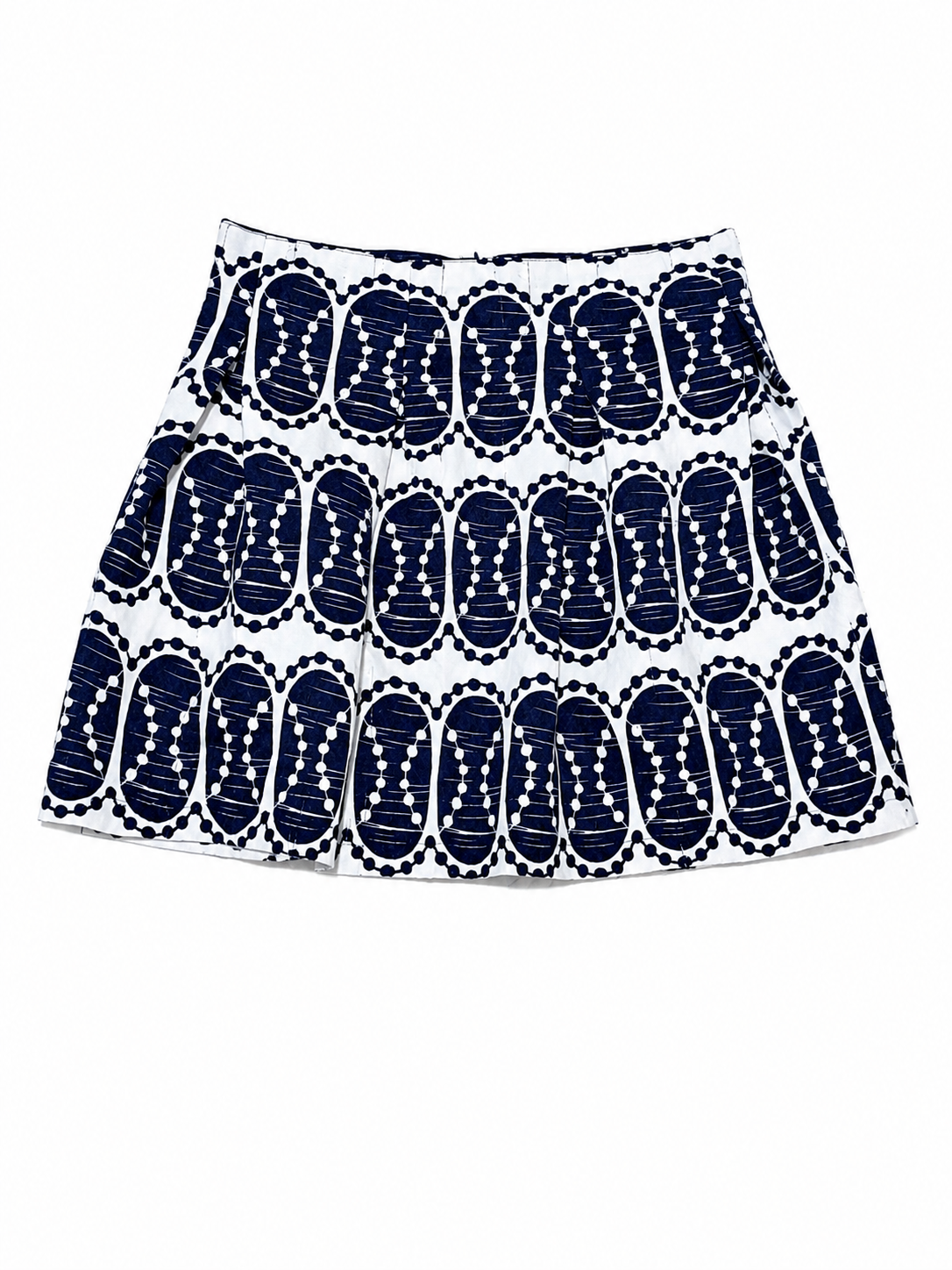 Falda estampada de corte evasé – Blanco y azul marino