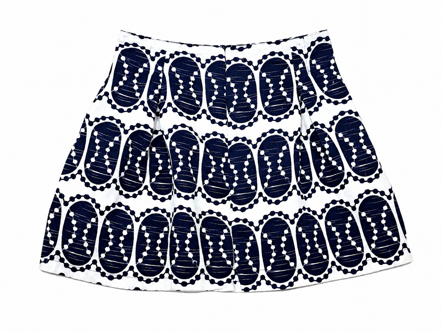 Falda estampada de corte evasé – Blanco y azul marino