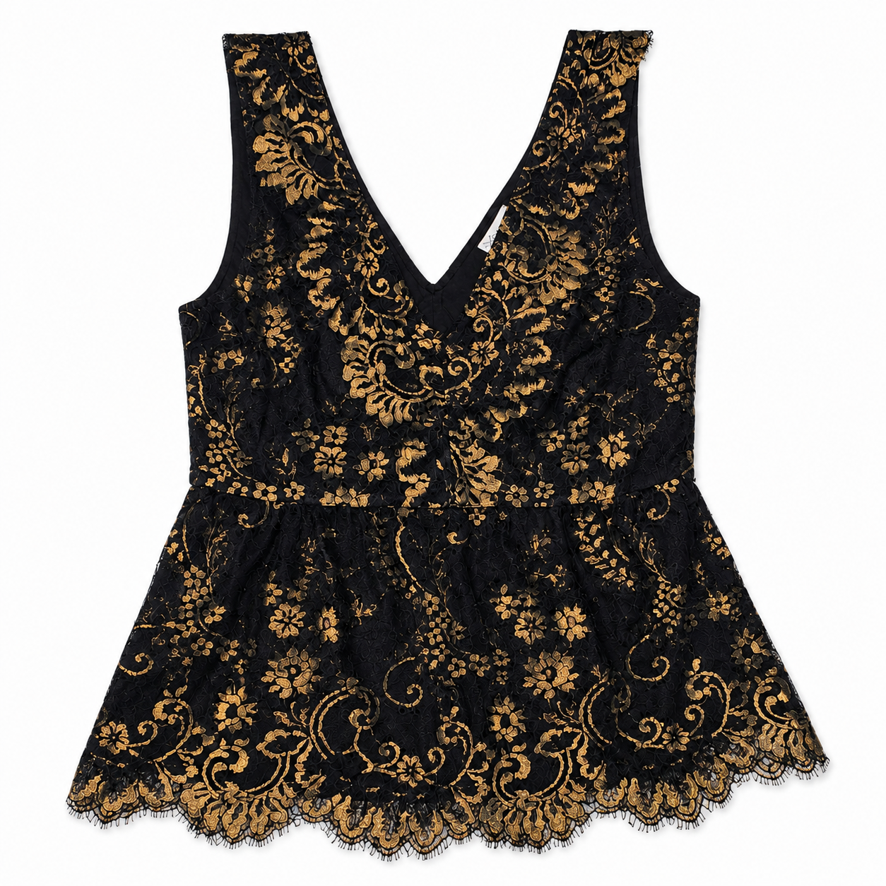 Blusa de Encaje con Detalles Dorados