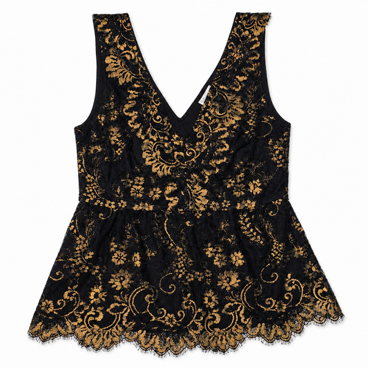 Blusa de Encaje con Detalles Dorados