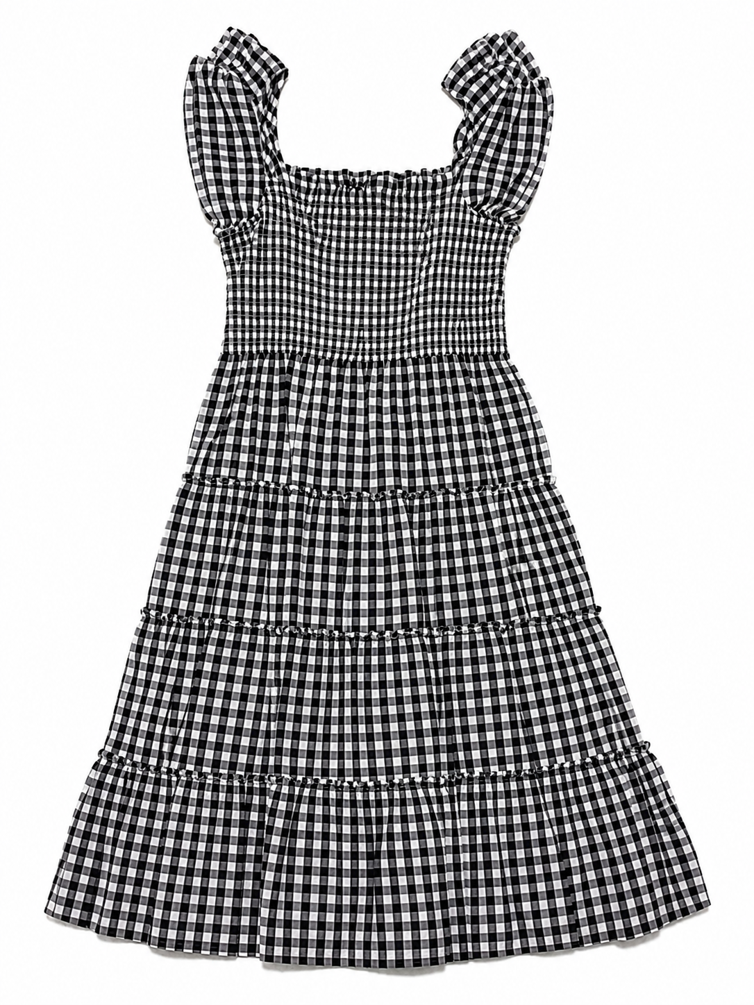 Vestido Midi Cuadros Vichy con Cuerpo Fruncido