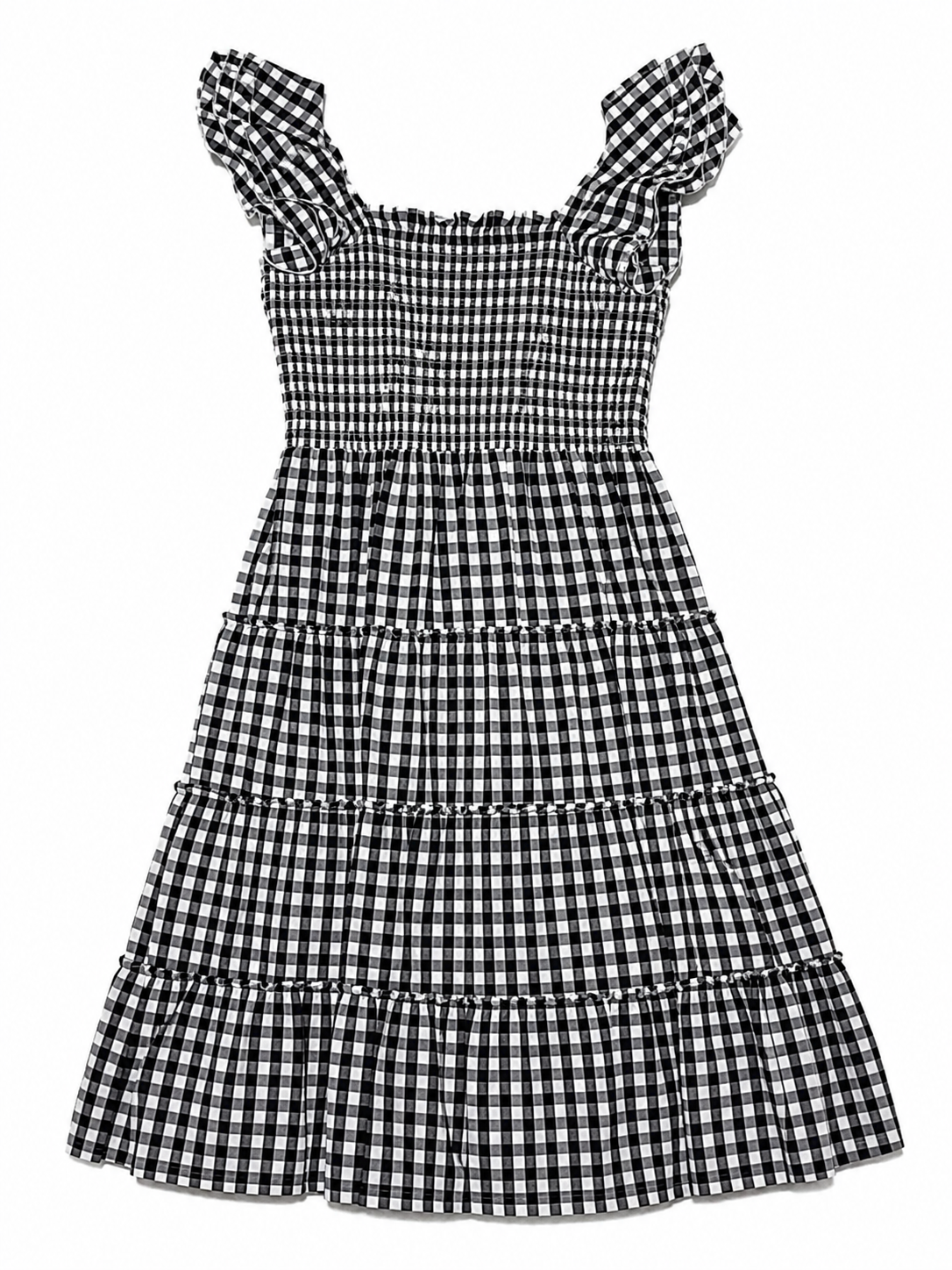Vestido Midi Cuadros Vichy con Cuerpo Fruncido