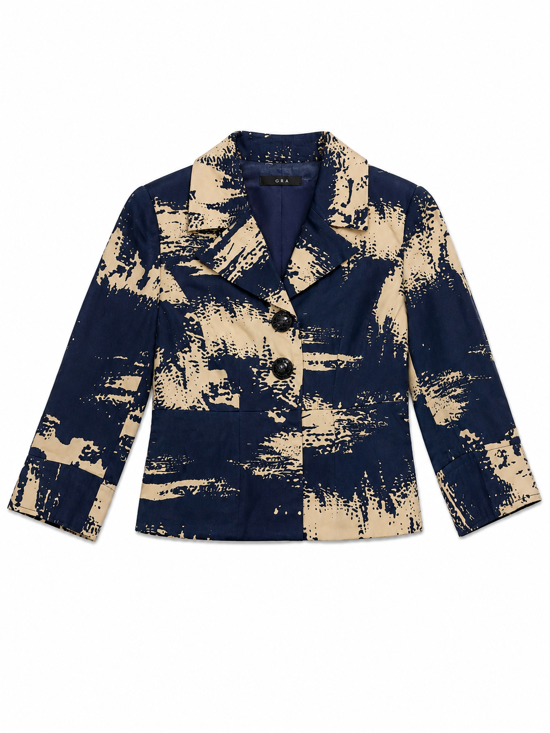 Blazer estampado con solapa clásica – Azul marino y beige