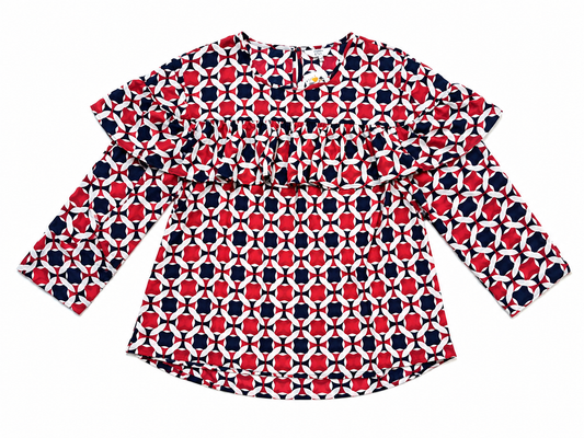 Blusa estampada con volante frontal – Multicolor