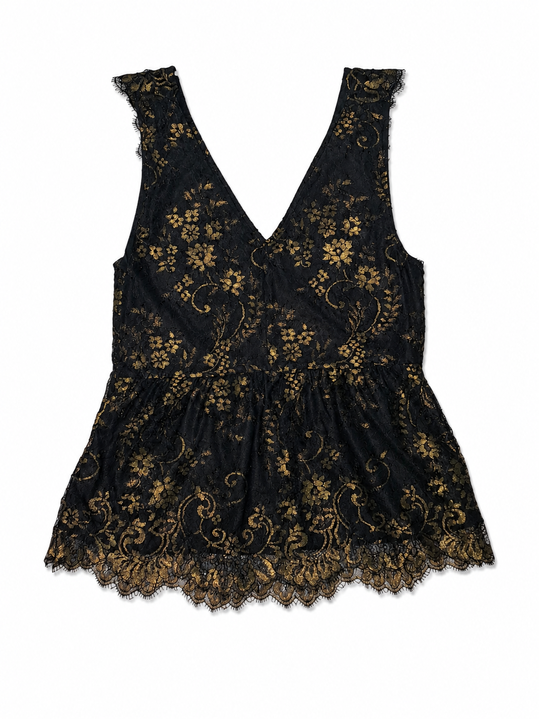 Blusa de Encaje con Detalles Dorados