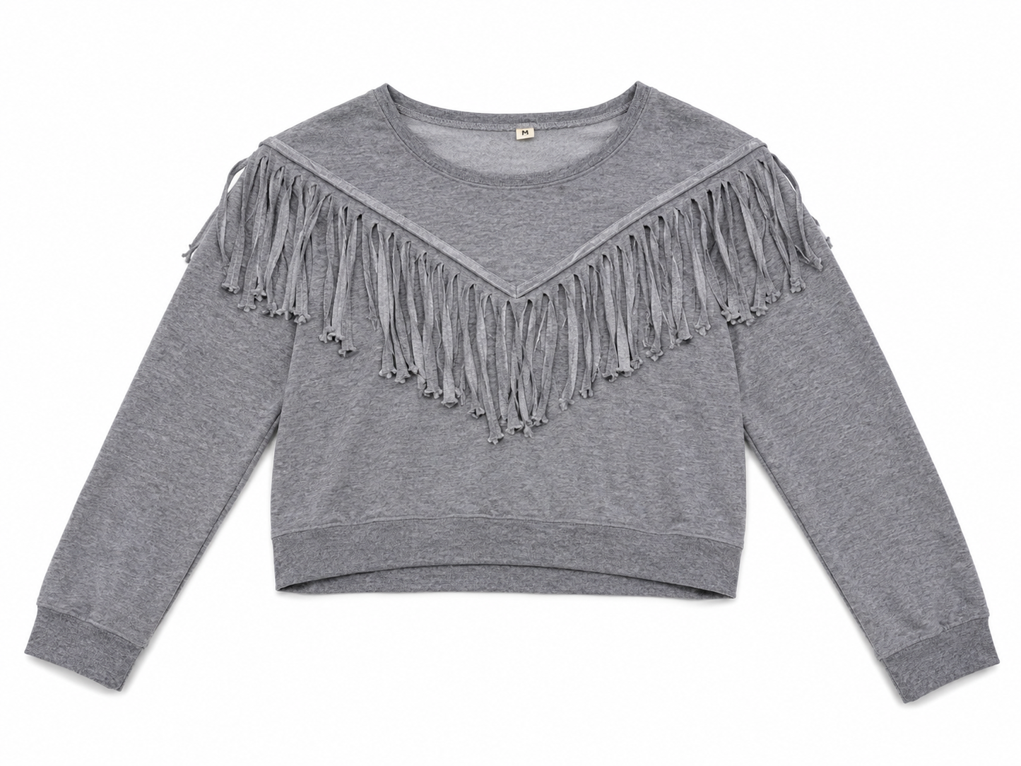 Sudadera corta con flecos decorativos – Gris jaspe