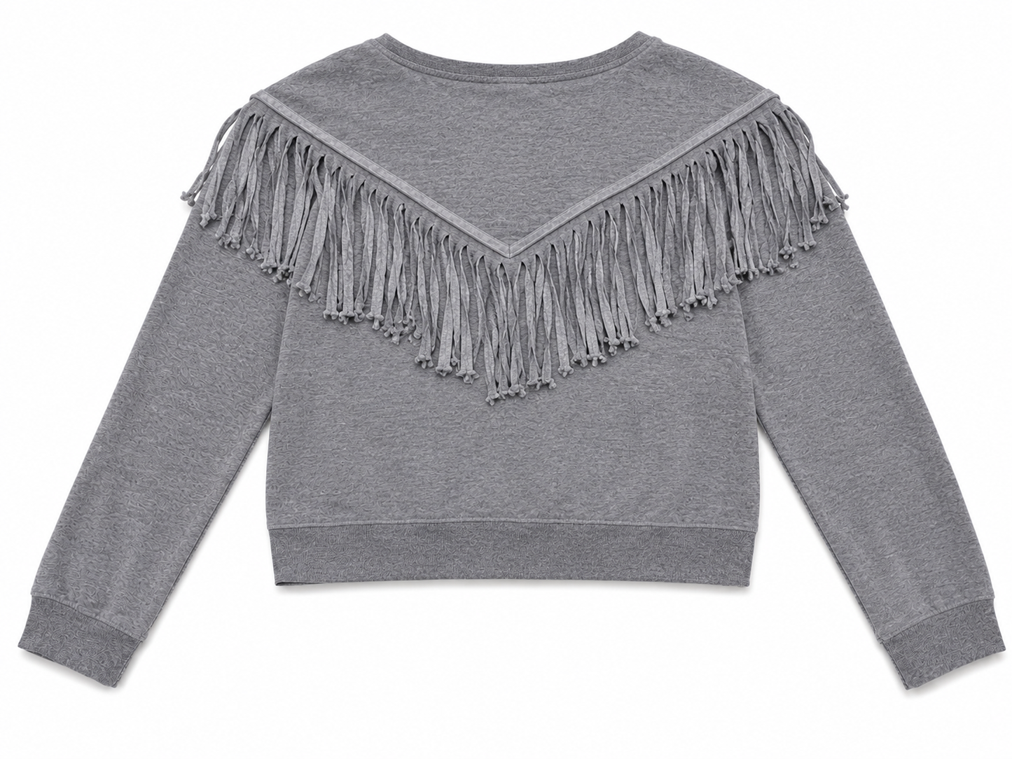 Sudadera corta con flecos decorativos – Gris jaspe
