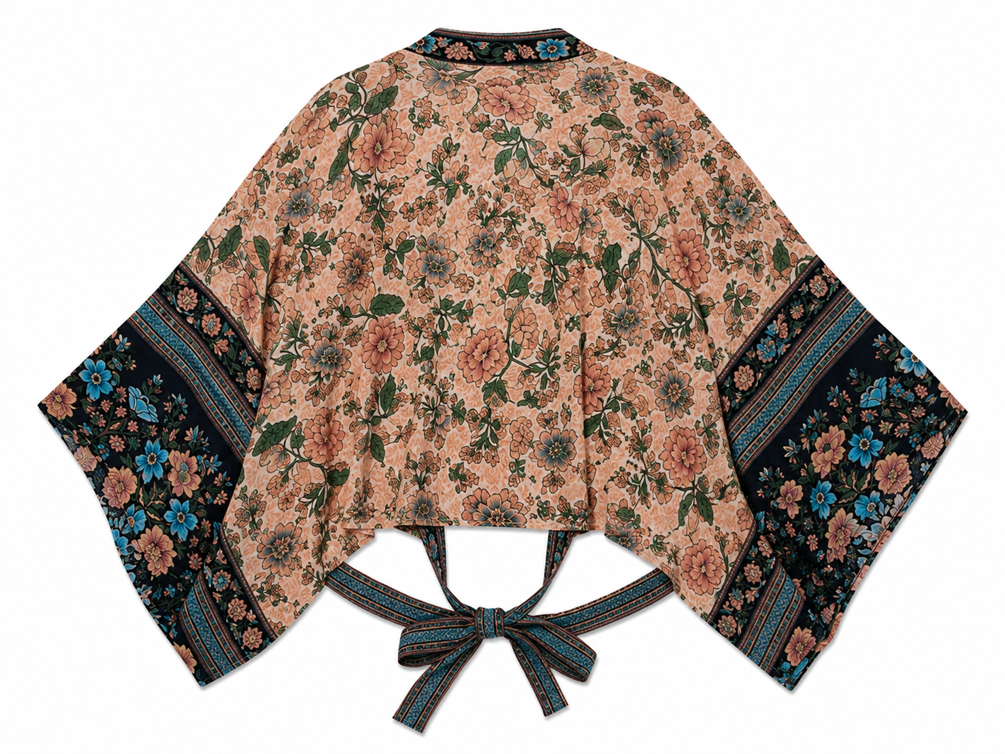 Kimono Corto Floral con Lazo