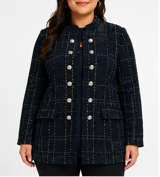Abrigo tipo tweed con botones decorativos