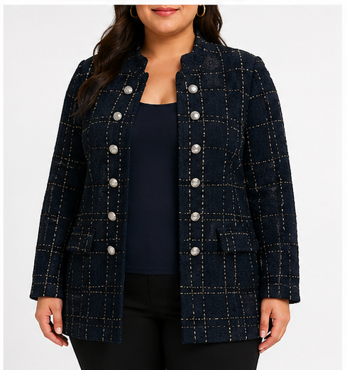 Abrigo tipo tweed con botones decorativos