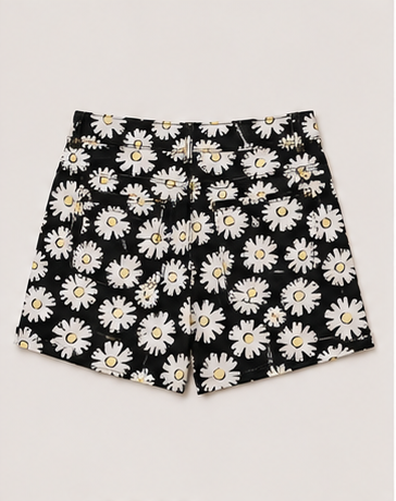 Short Negro con Estampado de Margaritas para Mujer