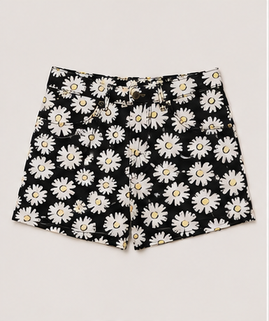 Short Negro con Estampado de Margaritas para Mujer