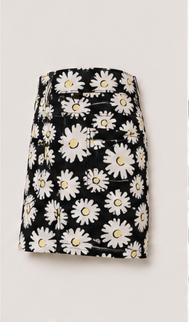 Short Negro con Estampado de Margaritas para Mujer