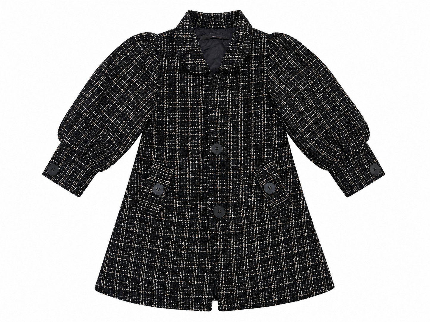 Abrigo Tipo Tweed con Botones – Color Negro