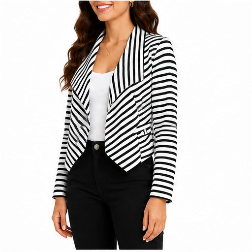 Blazer de rayas blanco y negro con solapa