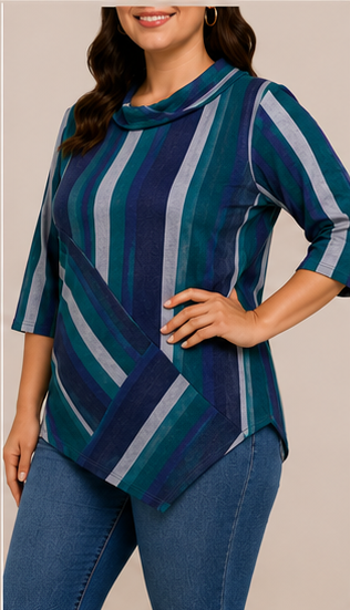 Blusa de Rayas Multicolor con Diseño Asimétrico