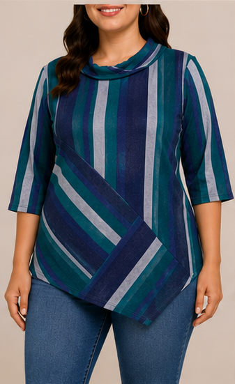 Blusa de Rayas Multicolor con Diseño Asimétrico