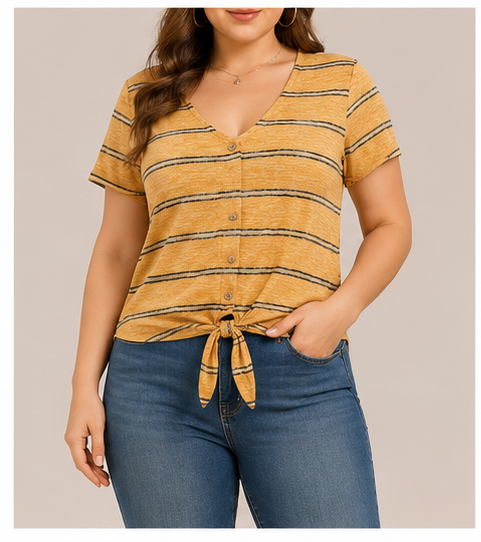Blusa de Rayas con Nudo Frontal para Mujer