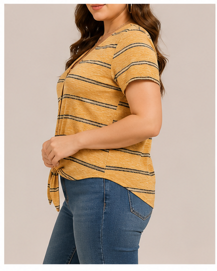 Blusa de Rayas con Nudo Frontal para Mujer
