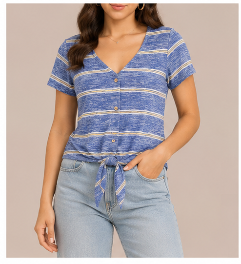 Blusa de Rayas con Nudo Frontal