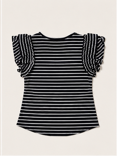 Blusa de Rayas con Olanes en los Hombros